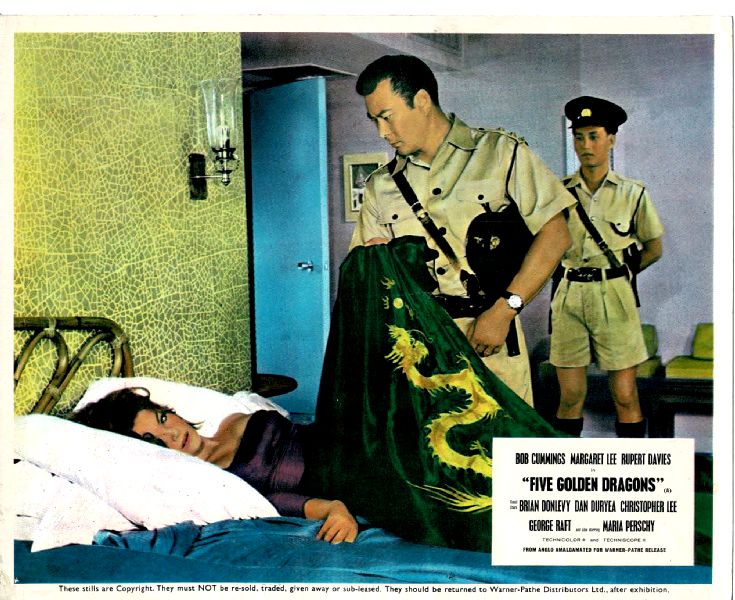 Cinema Lobby Card: FIVE GOLDEN DRAGONS 1967 (UK Dead On Bed) Cinema Lobby Card: FIVE GOLDEN DRAGONS 1967 (UK Dead On Bed)