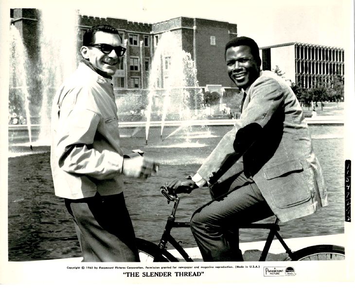 Publicity Photo/Still: SIDNEY POITIER - SLENDER THREAD 1965 On Bicycle Publicity Photo/Still: SIDNEY POITIER - SLENDER THREAD 1965 On Bicycle