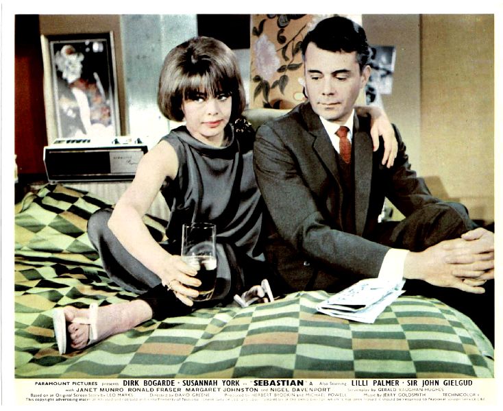Lobby Card: SEBASTIAN 1968 (UK Sitting On Bed) Dirk Bogarde Susannah York Lobby Card: SEBASTIAN 1968 (UK Sitting On Bed) Dirk Bogarde Susannah York