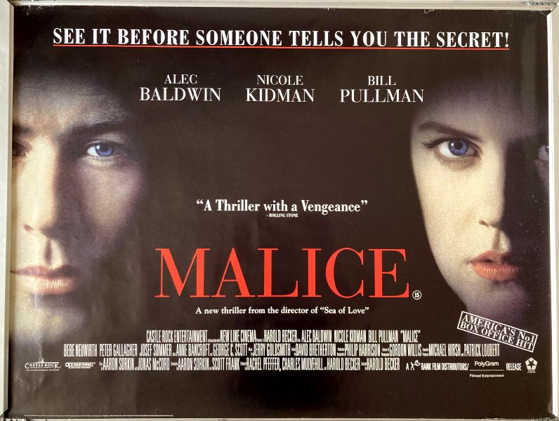 Cinema Poster: MALICE 1993 (Quad) Alec Baldwin Nicole Kidman Bill Pullman