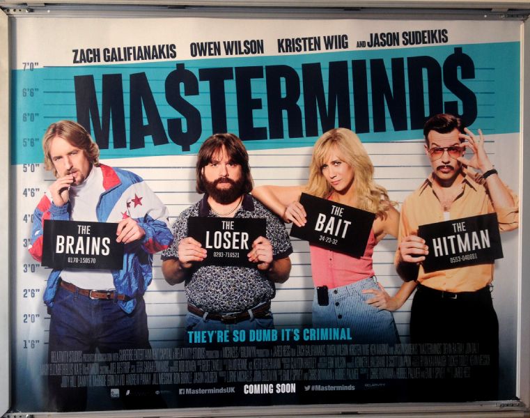 Cinema Poster: MASTERMINDS 2016 (Quad) Zach Galifianakis Kristen Wiig Owen Wilson