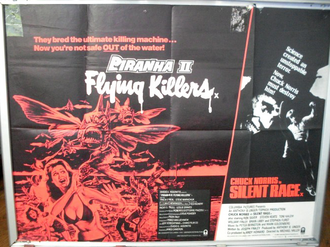 Cinema Poster: PIRANHA II FLYING KILLERS/SILENT RAGE 1982 (Double Bill Quad)