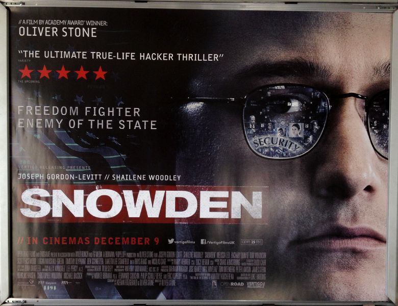Cinema Poster: SNOWDEN 2016 (Main Quad) Joseph Gordon-Levitt Shailene Woodley Melissa Leo 