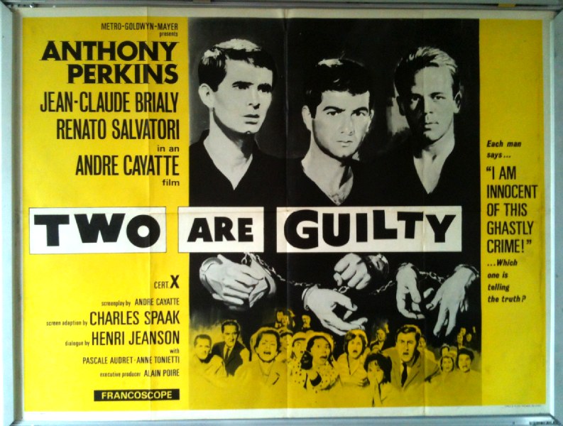 Cinema Poster: TWO ARE GUILTY 1963 (QUAD) Anthony Perkins Jean-Claude Brialy