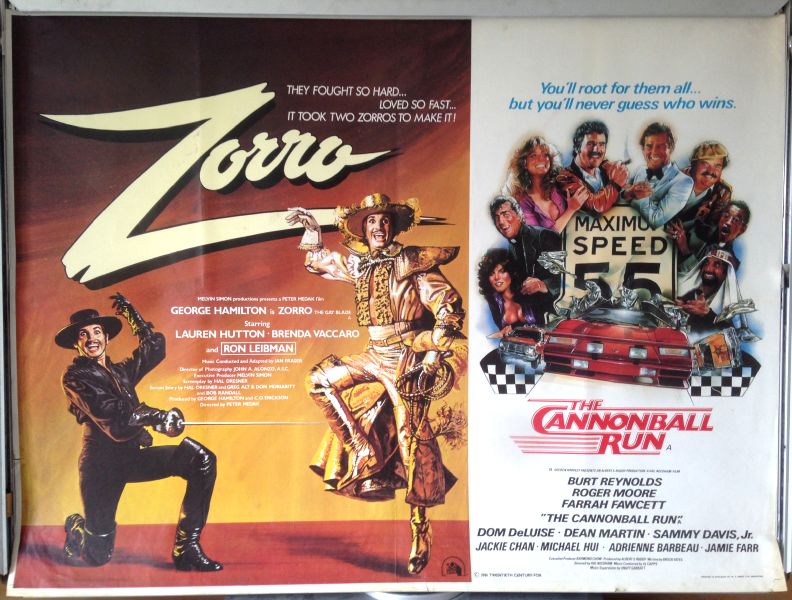 Cinema Poster: ZORRO/CANNONBALL RUN 1981 (Double Bill Quad) Burt Reynolds